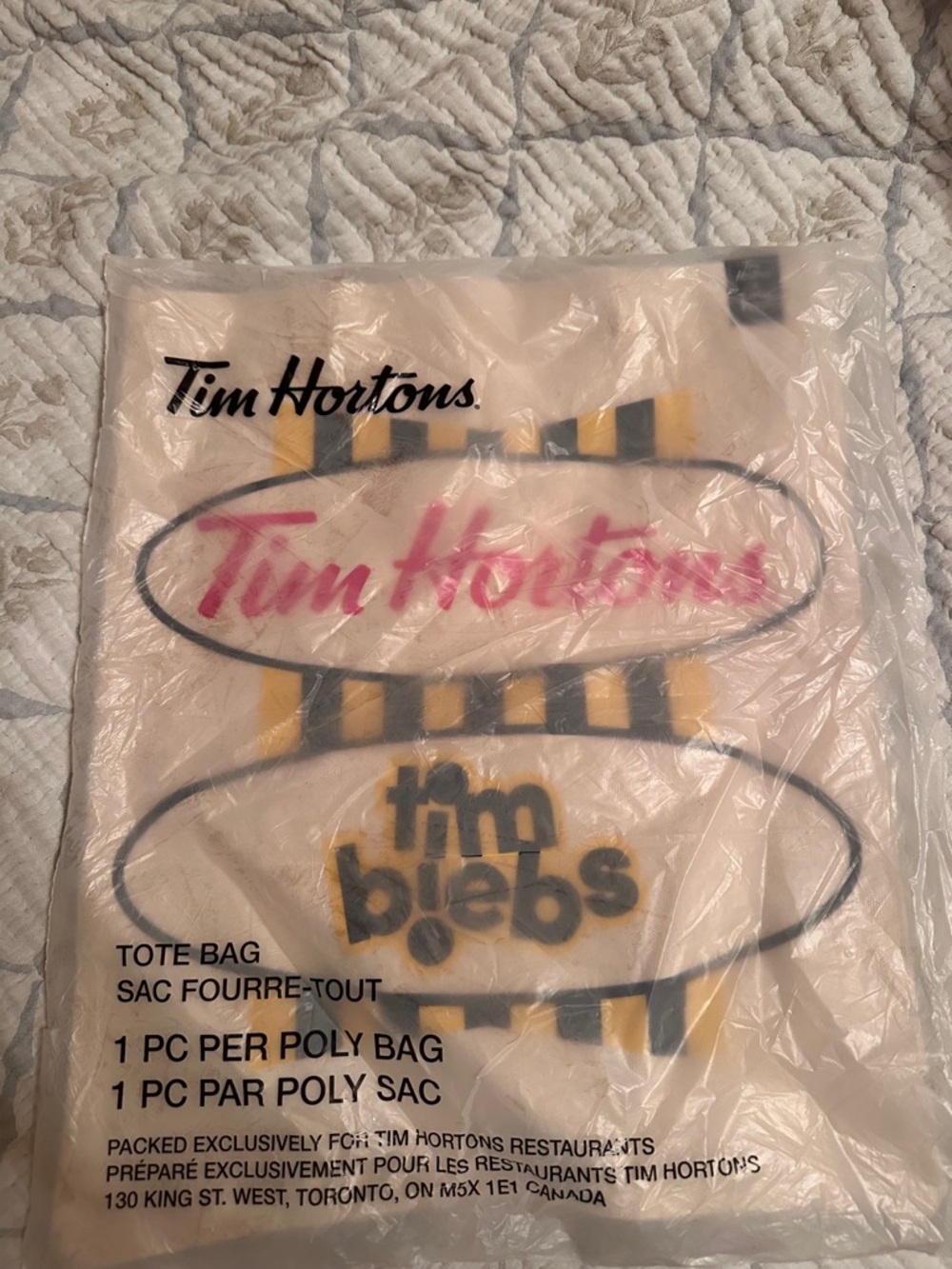 Tim Hortons Pink and Yellow Branded Tote Bag
